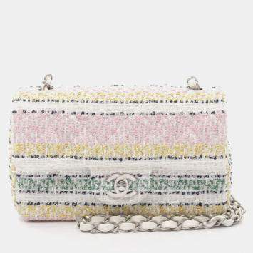 Pre Owned Chanel Matelasse Single Flap Chain Shoulder Bag Fabric White Multicolor Shw