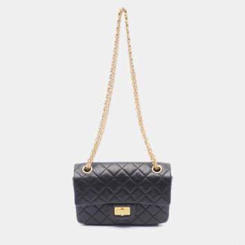 Pre Owned Chanel 2.55 Mini Matelasse Chain Shoulder Bag  Leather Black Ghw Cc