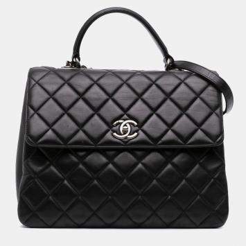 Pre Owned Chanel Black Large Lambskin Trendy CC Top Handle Bag