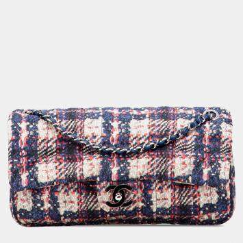 مملوكة مسبقًا Chanel Blue CC Nylon Tweed Print Single Flap