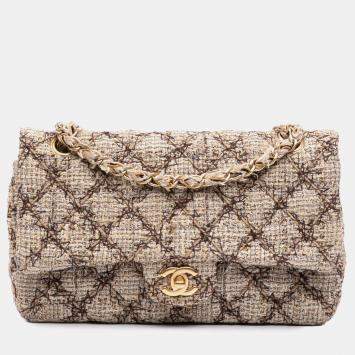 مملوكة مسبقًا Chanel Brown Medium Classic Quilted Metallic Tweed Single Flap