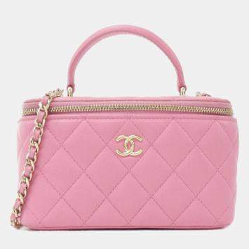 Pre Owned Chanel Vanity Pink Leather Shoulder Bag