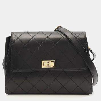 Pre Owned Chanel 2.55 Trapezoid Reissue Black Lambskin Leather Shoulder Bag