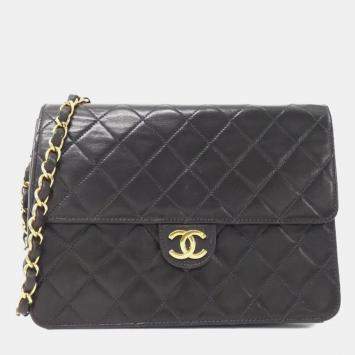 Pre Owned Chanel Black Lambskin Leather Shoulder Bag