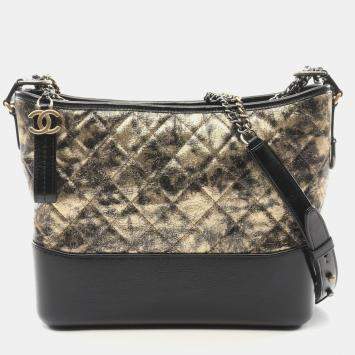 Pre Owned Chanel Gabrielle Black and Gold Leather Shoulder Bag
