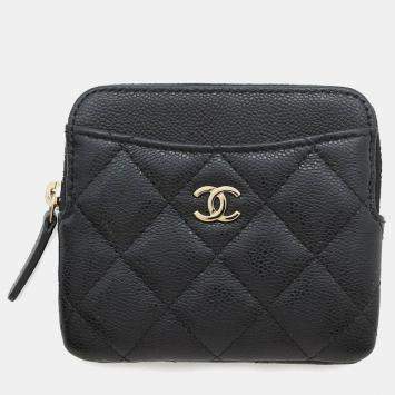 Pre Owned Chanel Classic Zip Fragment Case Black Caviar Leather