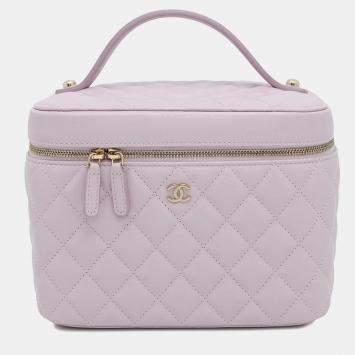 Pre Owned Chanel Vanity Light Purple Caviar Leather Shoulder Bag