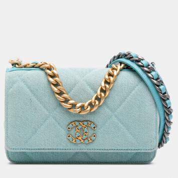 Pre Owned Chanel Blue Denim 19 Wallet on Chain