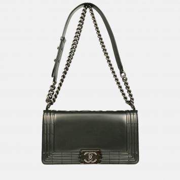 Pre Owned Chanel Boy Medium Metallic Gray Calfskin Shoulder Bag