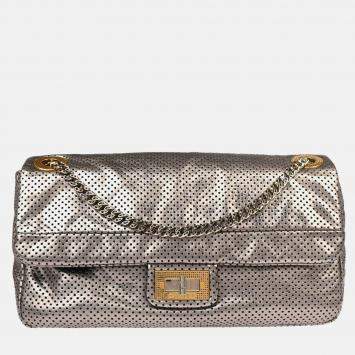 Pre Owned Chanel Mademoiselle Champagne Gold Perforated Leather Shoulder Bag
