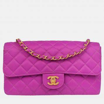 Pre Owned Chanel CC Flap Purple Nylon Shoulder Bag
