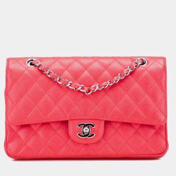 Pre Owned Chanel Red Medium Classic Caviar Double Flap