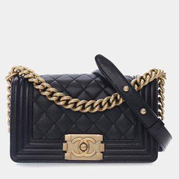 Pre Owned Chanel Black Small Caviar Boy Flap Bag