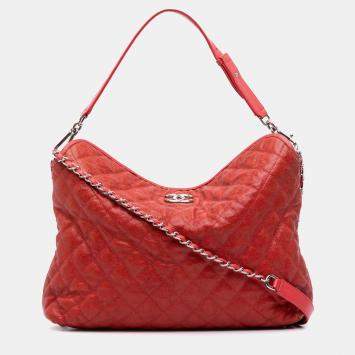 Pre Owned Chanel Red Quilted Caviar French Riviera Hobo