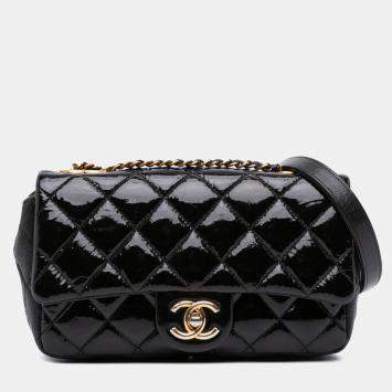 Pre Owned Chanel Black Paris-Salzburg Small Patent and Goatskin CC Eyelet Flap