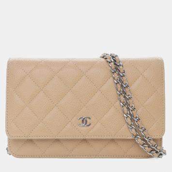 Pre Owned Chanel Brown Classic Caviar Wallet On Chain