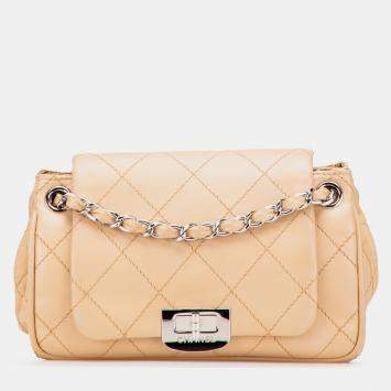 Pre Owned Chanel Brown Reissue 2.55 Quilted Lambskin Wild Stitch Accordion Chain Shoulder Bag