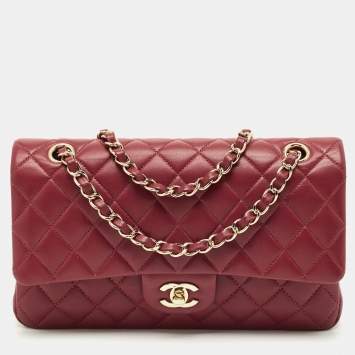 Pre Owned Chanel Red Quilted Leather Medium Classic Double Flap Bag