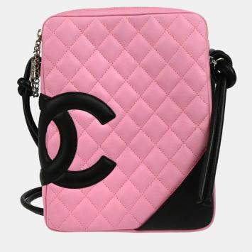 Pre Owned Chanel Pink Black Calfskin Cambon Ligne Crossbody Bag