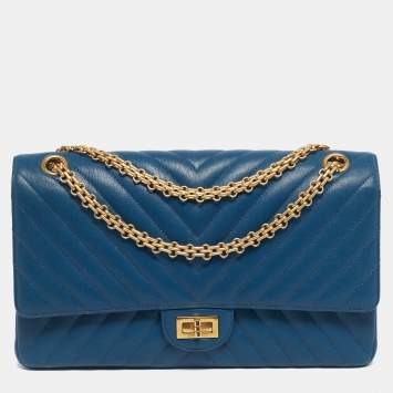 Pre Owned Chanel Blue Chevron Leather 226 Reissue 2.55 Flap Bag