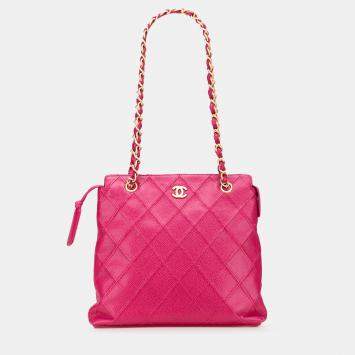 Pre Owned Chanel Pink CC Quilted Caviar Chain Tote