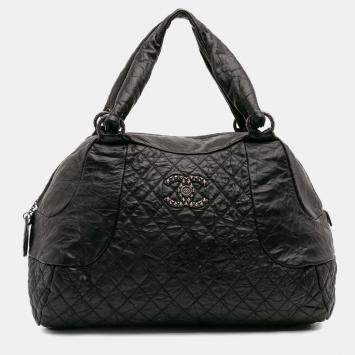 Pre Owned Chanel Black CC Quilted Aged Calfskin Coco Rider Bowling Bag