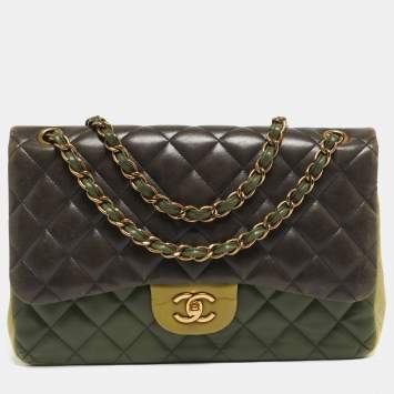 Pre Owned Chanel Tricolor Quilted Leather Jumbo Classic Double Flap Bag