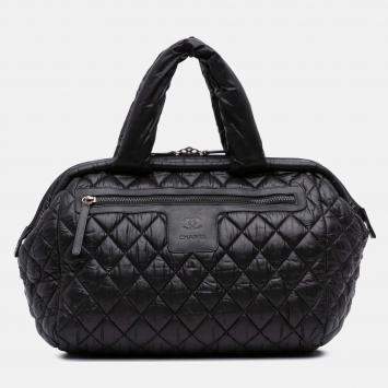 Pre Owned Chanel Black Quilted Nylon Coco Cocoon Bowler Bag