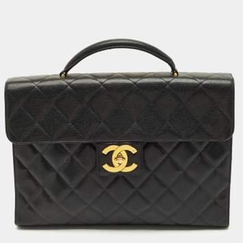 Pre Owned Chanel Black Quilted Caviar Leather Classic Briefcase