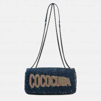 Pre Owned Chanel Cococuba Sequin Blue Leather Shoulder Bag