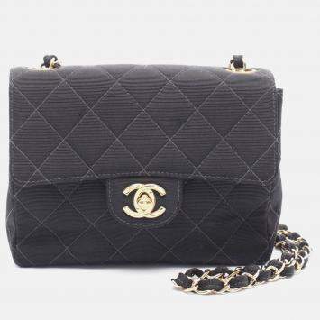 Pre Owned Chanel Matelasse Single Flap Black Canvas Shoulder Bag