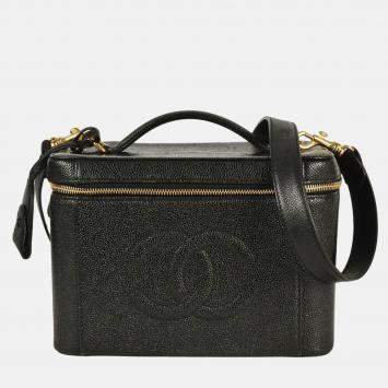 Pre Owned Chanel Vanity Black Caviar Skin Coco Mark Handbag