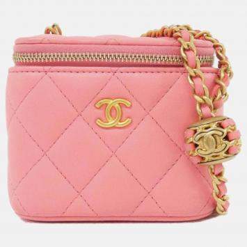 Pre Owned Chanel Pearl Crush Pink Leather Vanity Shoulder Bag