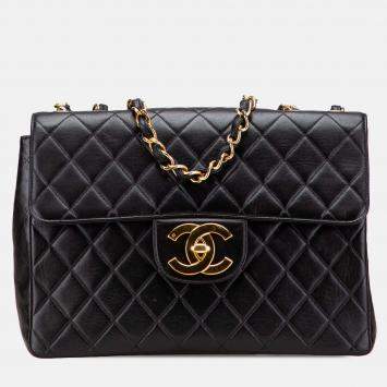 Pre Owned Chanel Black Jumbo XL Classic Lambskin Single Flap