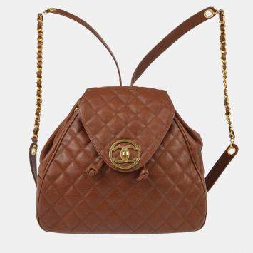 Pre Owned Chanel CC Brown Leather Backpack 