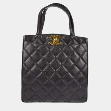 Pre Owned Chanel Black Leather Tote Bag
