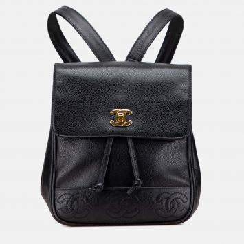 Pre Owned Chanel Black Caviar Triple CC Backpack