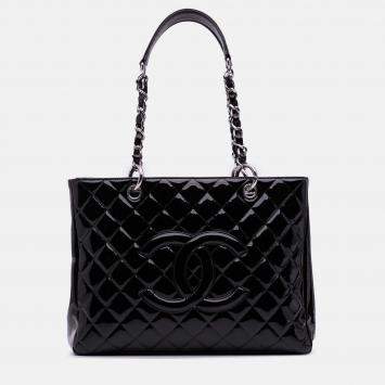 Pre Owned Chanel Black Patent Grand Shopping Tote