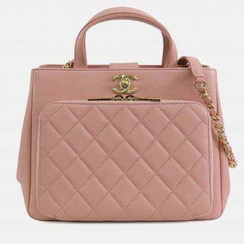 Pre Owned Chanel Pink CC Quilted Caviar Business Affinity Satchel