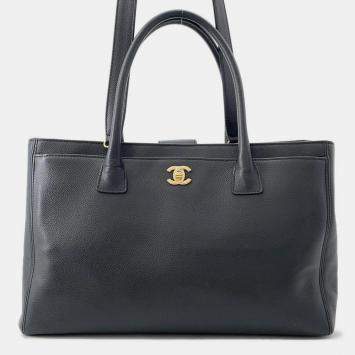 Pre Owned Chanel Executive Line Cc Logo Tote Bag Black Leather