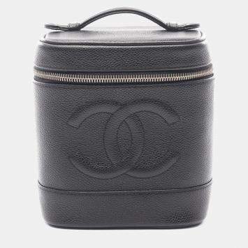 Pre Owned Chanel Coco Mark Vanity Black  Leather Grained Calfskin Handbag GHW