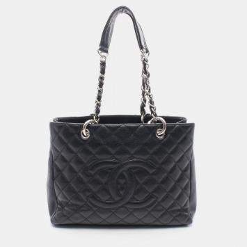 Pre Owned Chanel Matelassé Black Leather Grand Shopping Tote