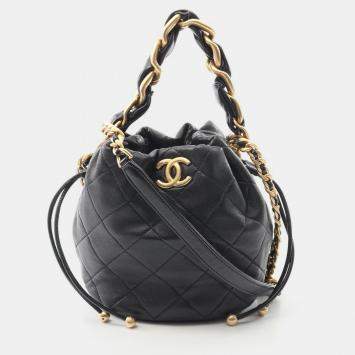Pre Owned Chanel Matelasse Black Lambskin GHW Crossbody Chain Shoulder Bag