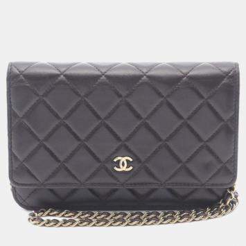 Pre Owned Chanel Matelasse Black Lambskin Leather Crossbody Bag