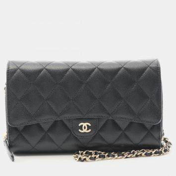 Pre Owned Chanel Matelasse Black Calfskin Crossbody Chain Shoulder Bag