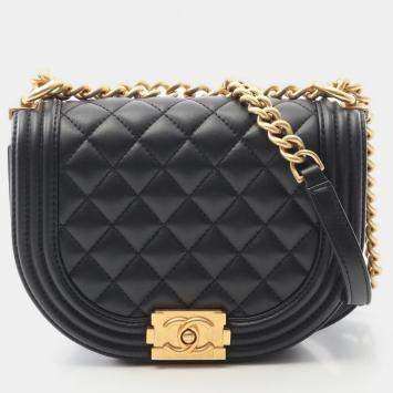 Pre Owned Chanel Boy Chanel Small Black Lambskin Shoulder Bag GHW 