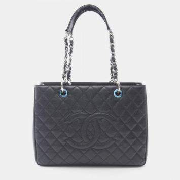 Pre Owned Chanel Matelasse CC Black Calfskin GST Grand Shopping Tote Bag SHW