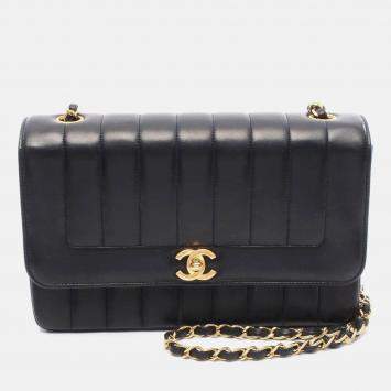 Pre Owned Chanel Mademoiselle Black Lambskin GHW Crossbody Chain Shoulder Bag