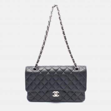 Pre Owned Chanel Matelasse Black Calfskin SHW Double Flap Chain Shoulder Bag