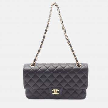 Pre Owned Chanel Matelasse Black Leather GHW W-Flap Chain Shoulder Bag